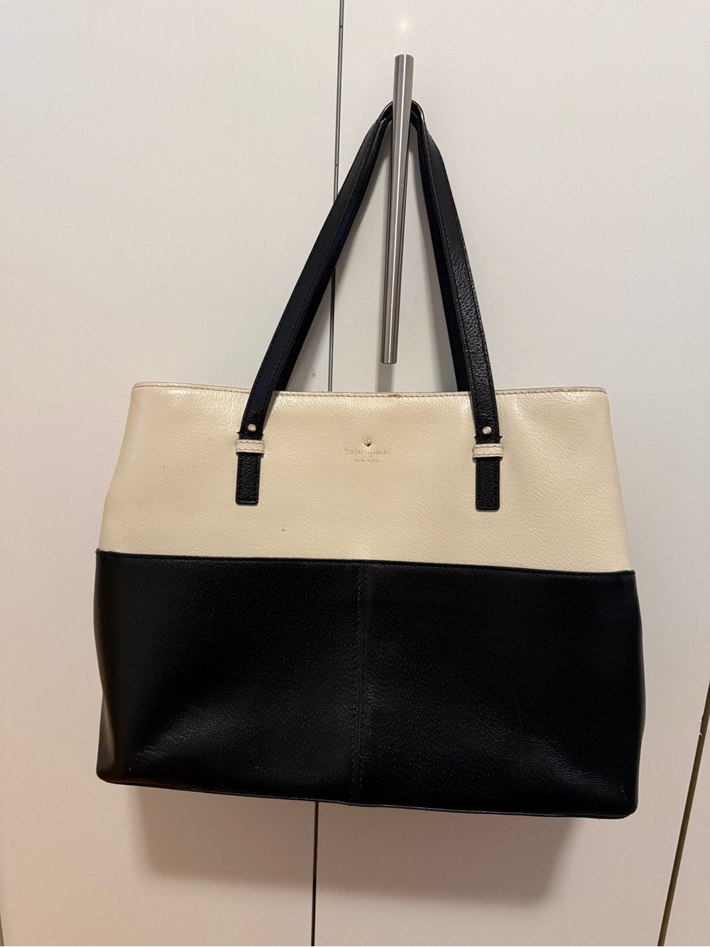 kate spade Black and Cream Colorblock Leather Tote